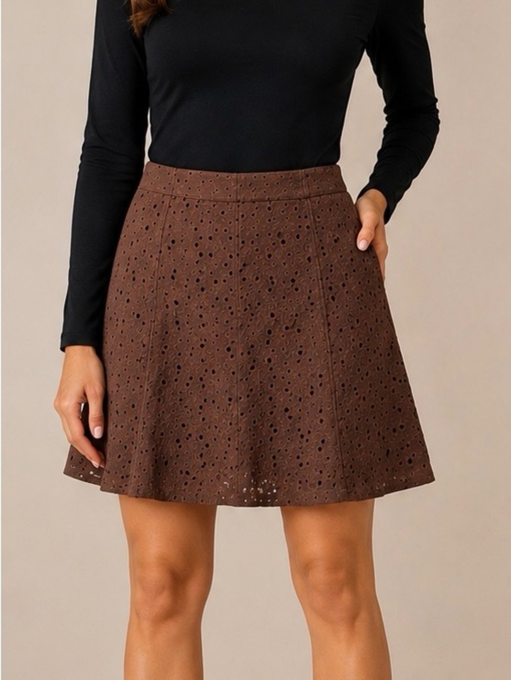 liz & co. Brown Eyelet Circle Skirt